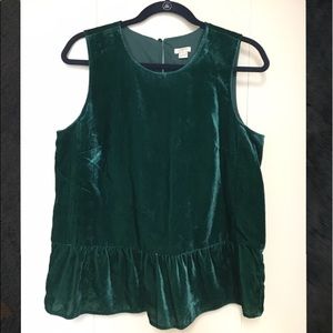 JCREW Green Velvet Peplum Top